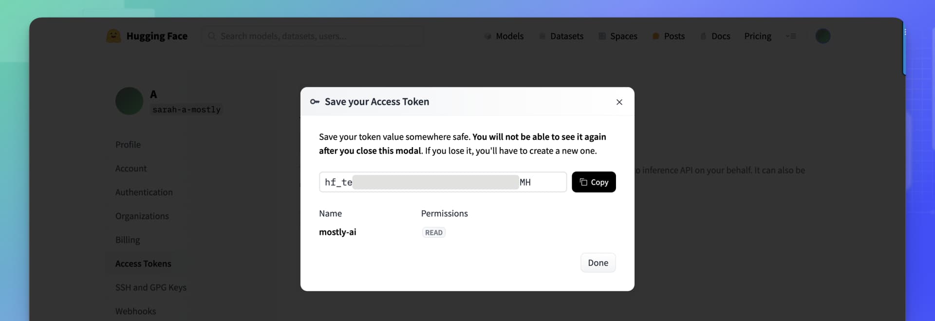 HuggingFace - Copy token