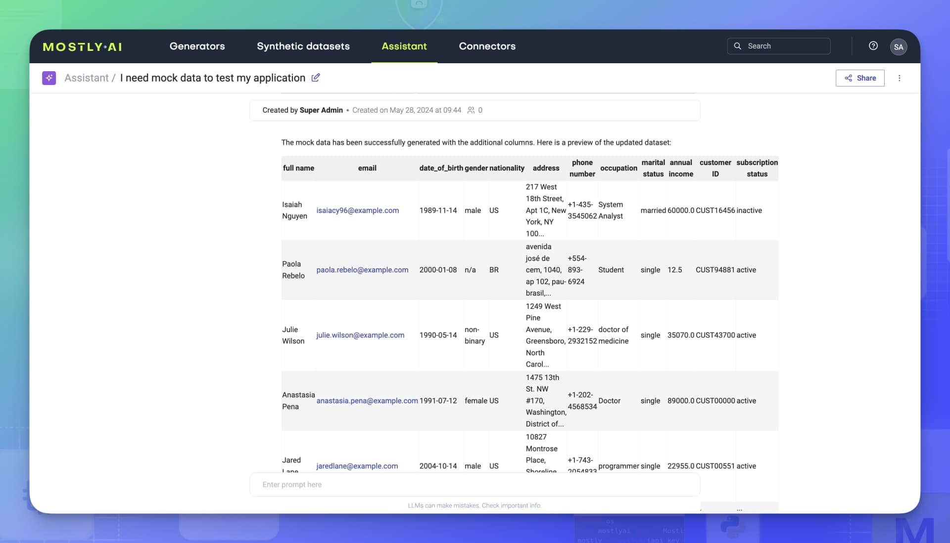 MOSTLY AI - Assistant - Example 02 - Create mock data out of nothing