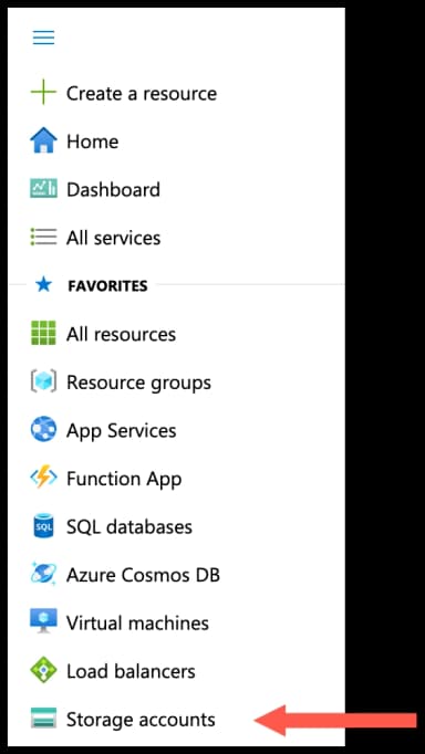 Azure sidebar - select Storage accounts