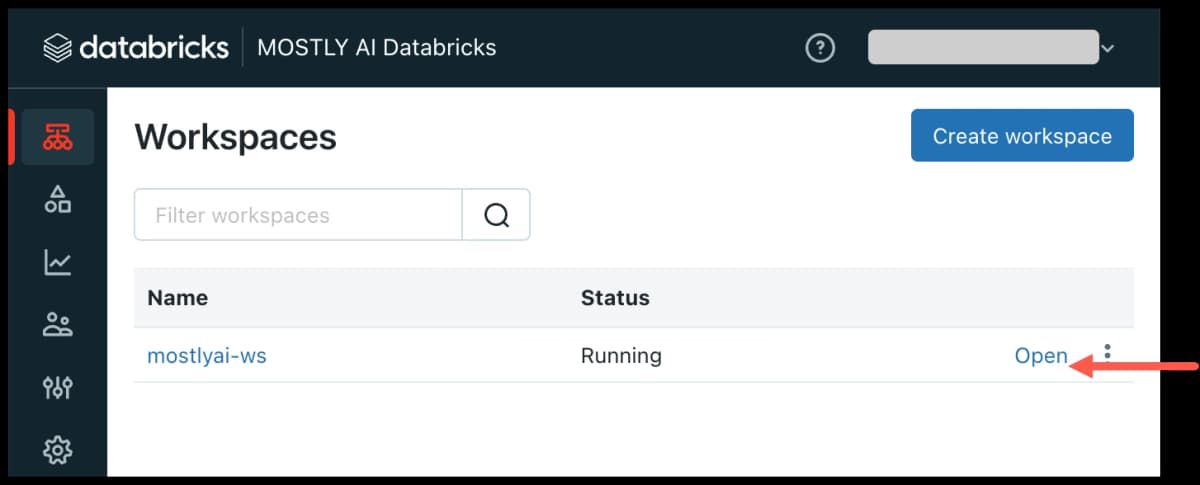 Databricks - Open workspace