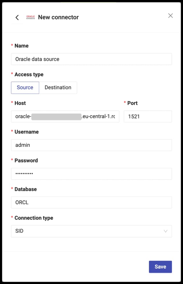 Select Oracle connector