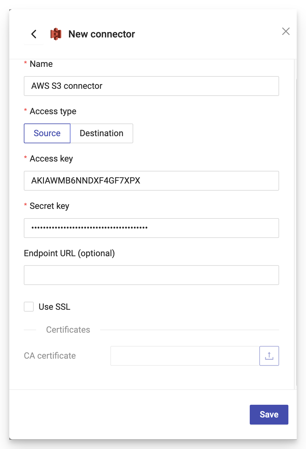 Configure AWS S3 bucket connector