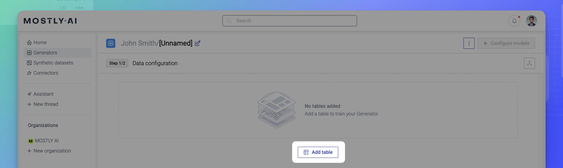 Connector as a data source - 02 - Click Add table