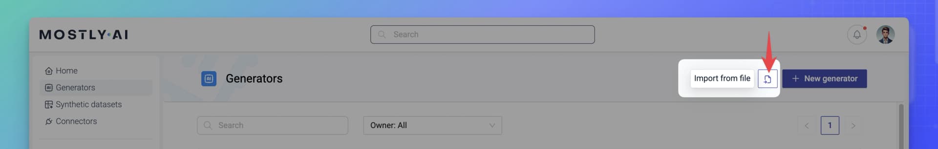 MOSTLY AI - Import a generator - 01 - Click Import from file