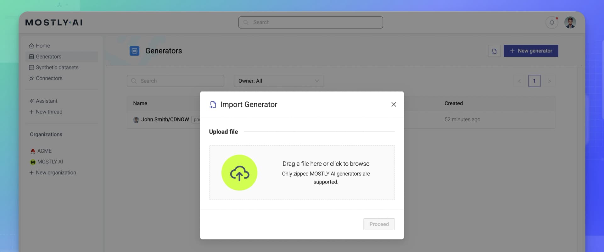 MOSTLY AI - Import a generator - 02 - Click upload area