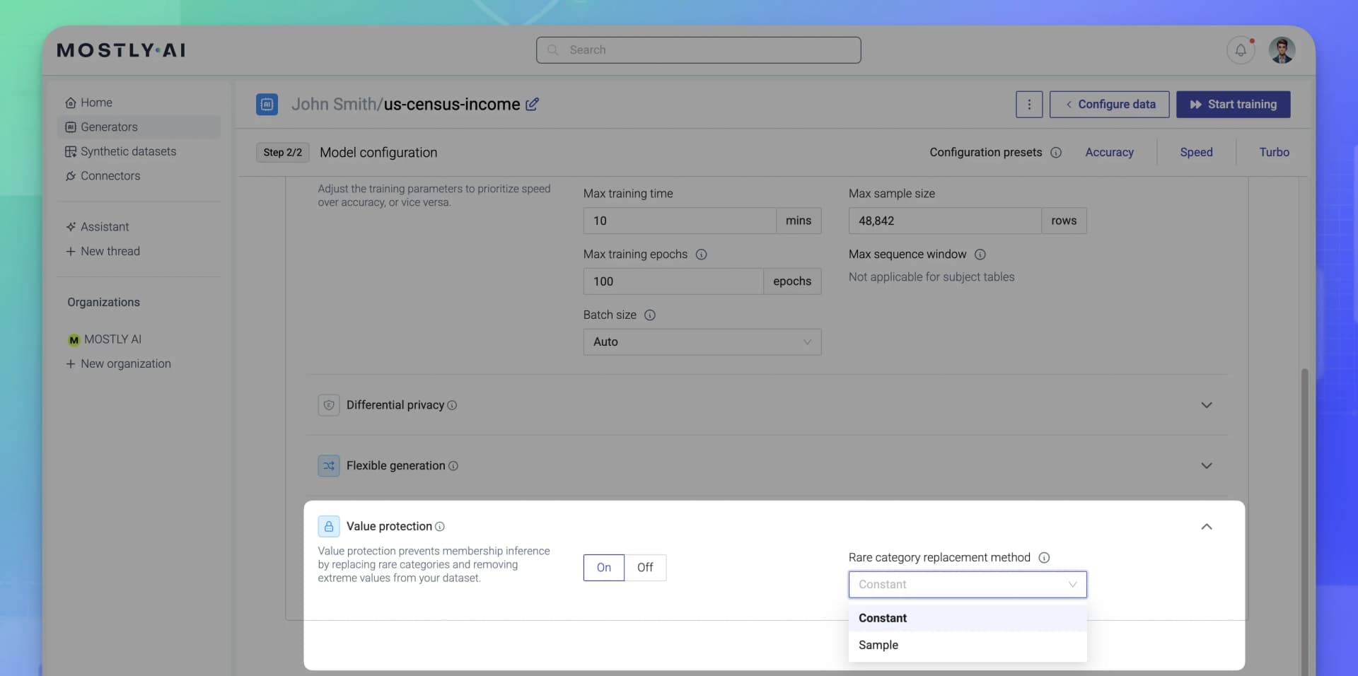 Rare category protection modes - Constant and Sample