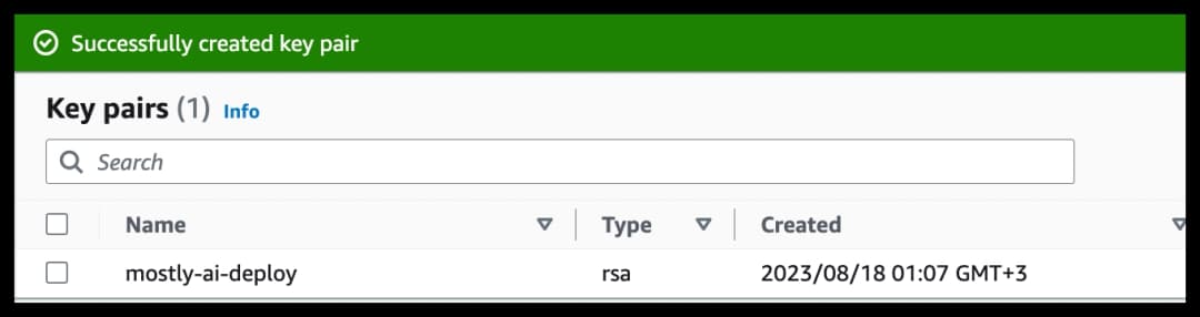 Get a key pair - Created key pair