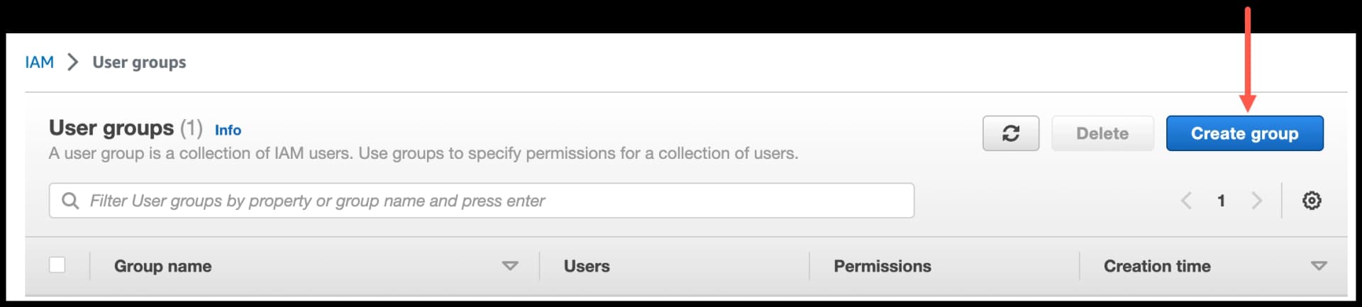 AWS IAM - click Create group