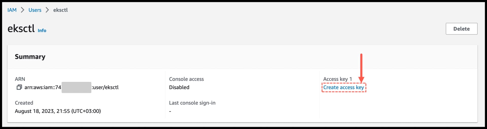 AWS IAM - click Create access key