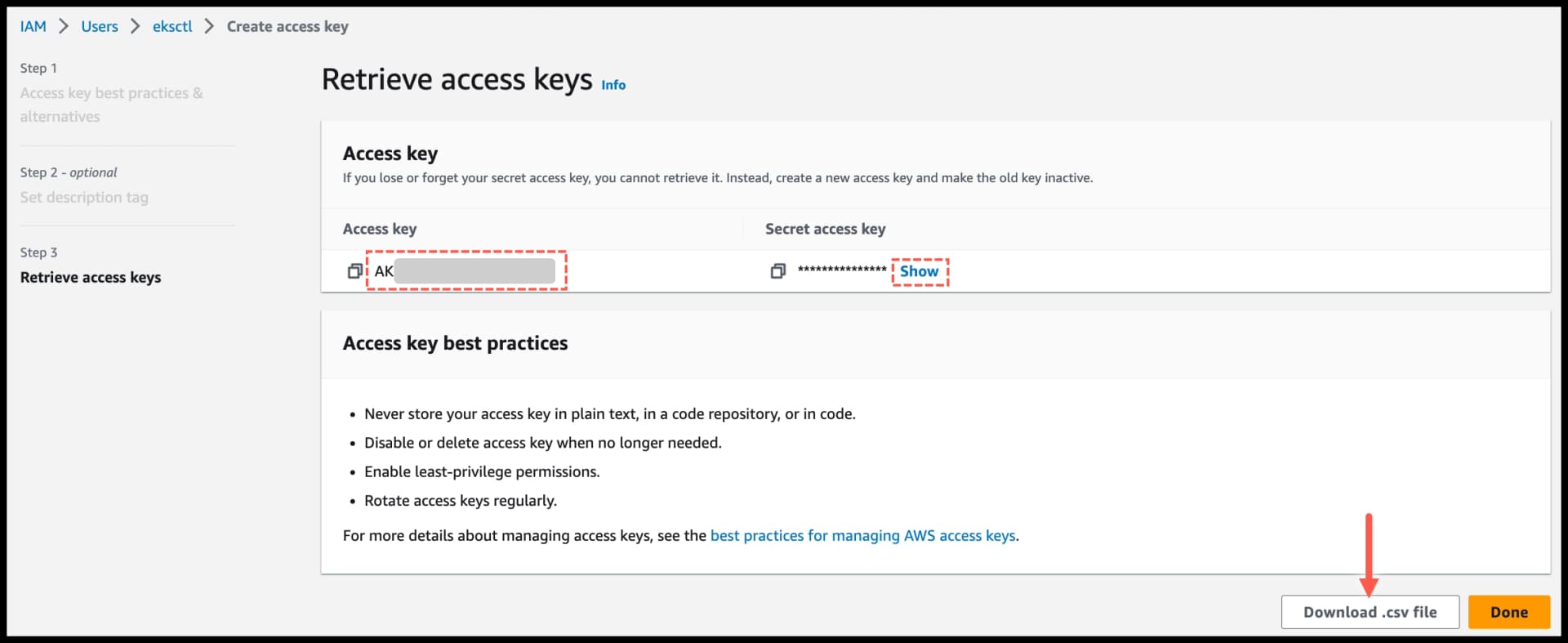 AWS IAM - Download access key