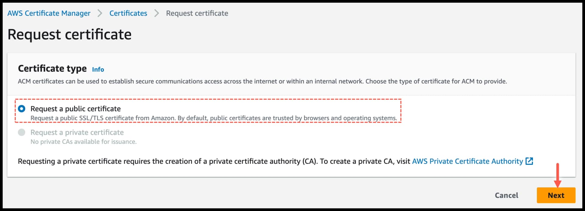 AWS Certificate Manager - Request a public certificate