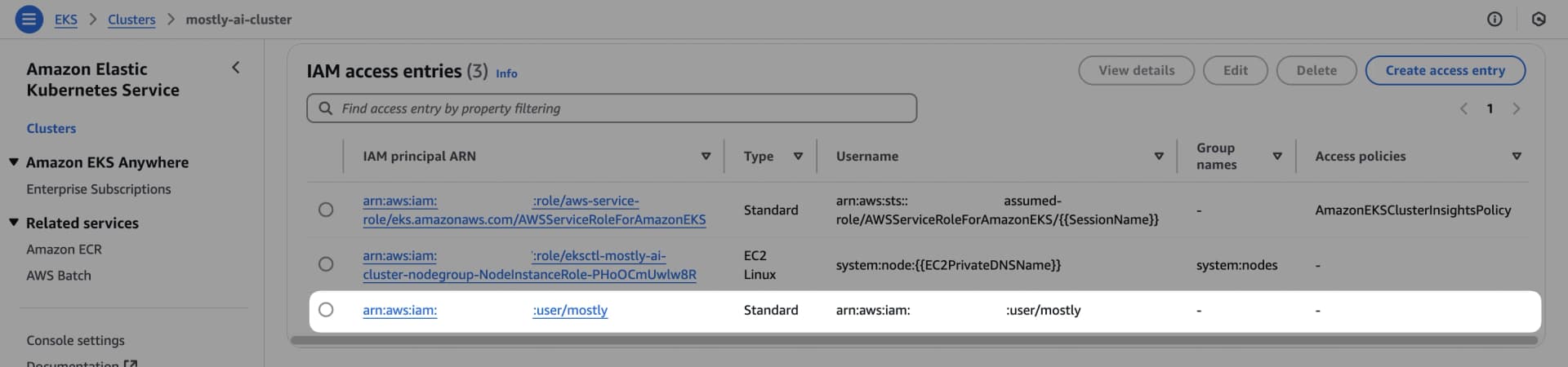 AWS EKS Cluster - View IAM Access Entries