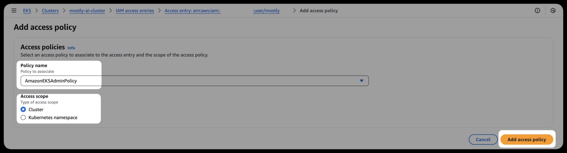 AWS EKS Cluster - Step to add an Access policy