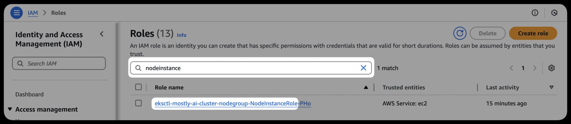 AWS IAM - Search for nodeinstance role