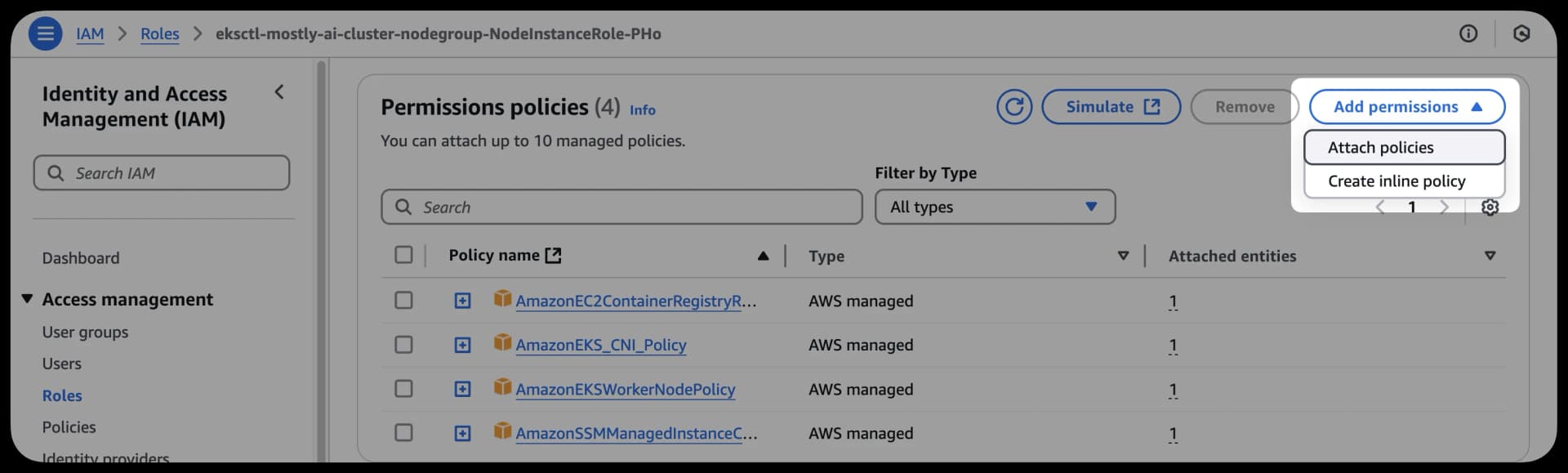 AWS IAM - Search for nodeinstance role