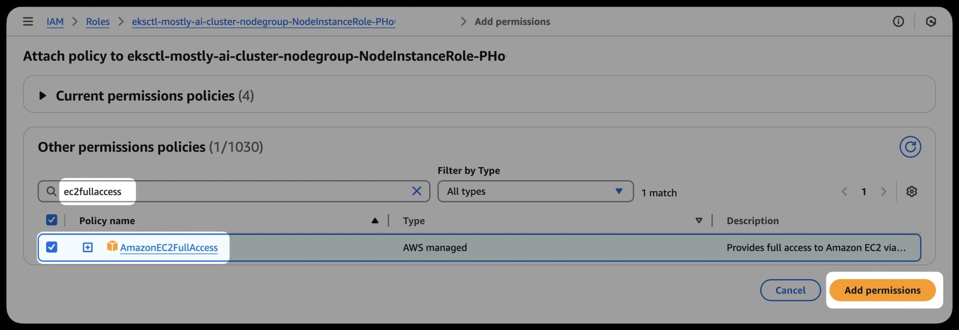 AWS IAM - Search for nodeinstance role