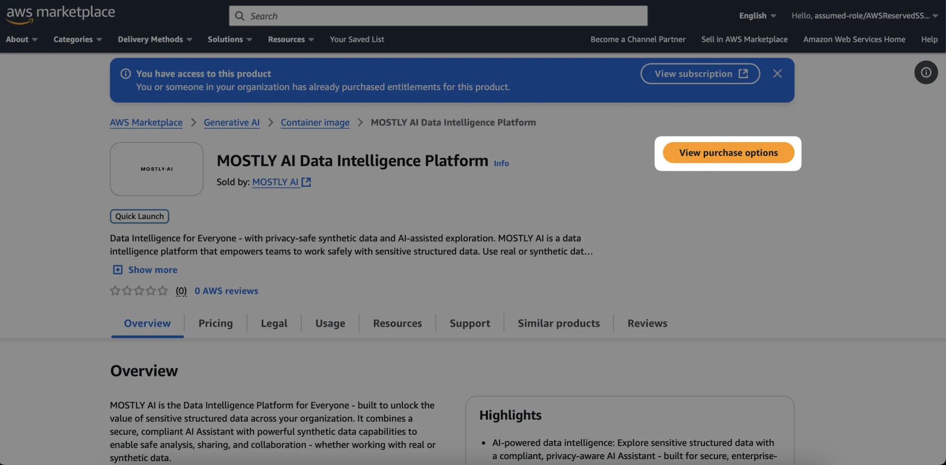 AWS Marketplace offering