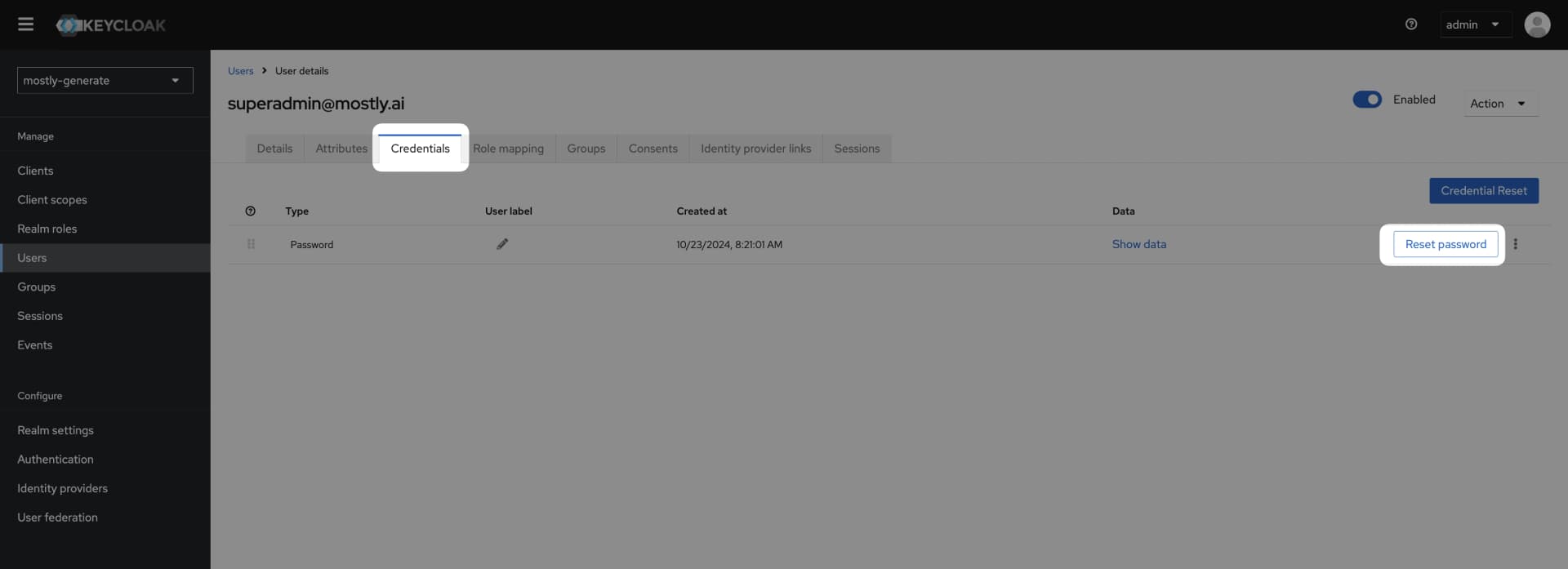 Superadmin reset password
