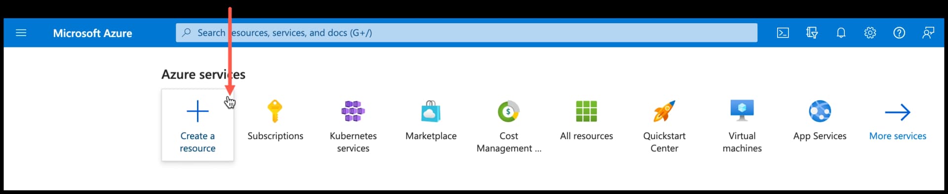 Azure - Create AKS cluster - Select Create a resource