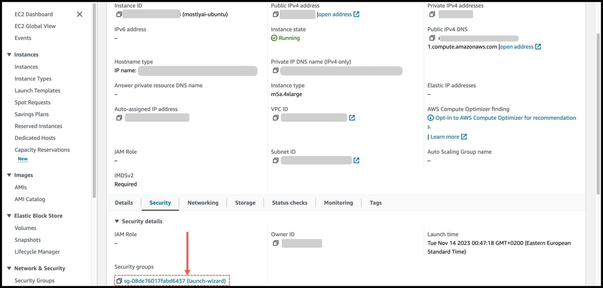 AWS EC2 Security - Select security group