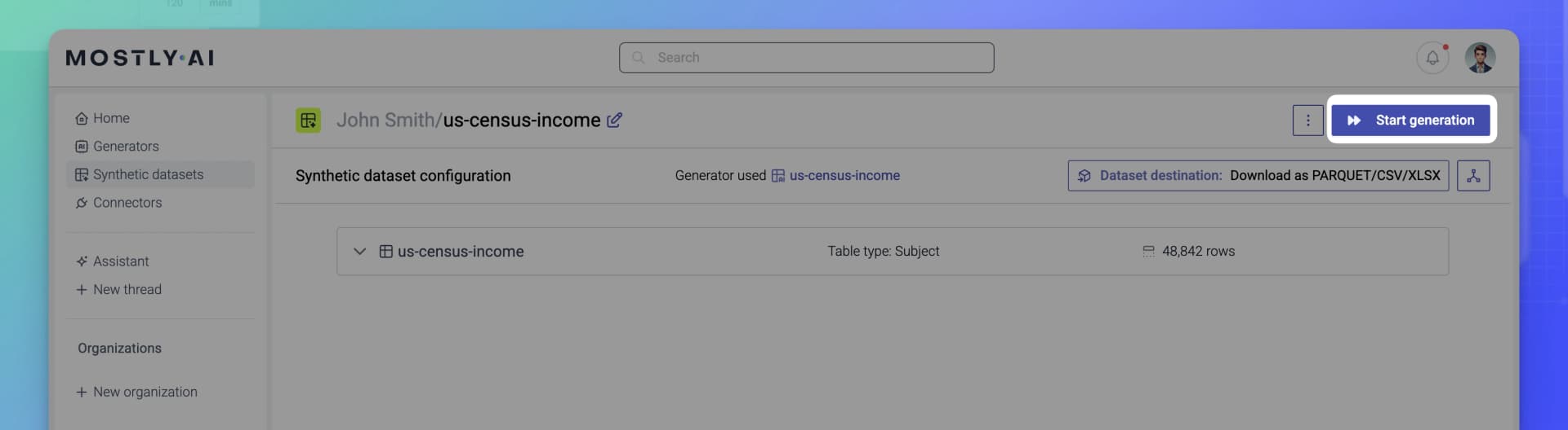 MOSTLY AI - Train a generator - 03 - Click Upload files