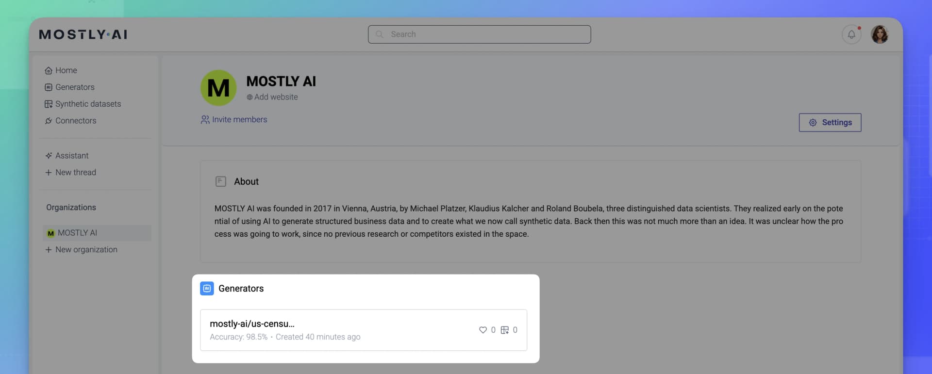 MOSTLY AI - Make the generator publc - 03 - Public generator on organization profile