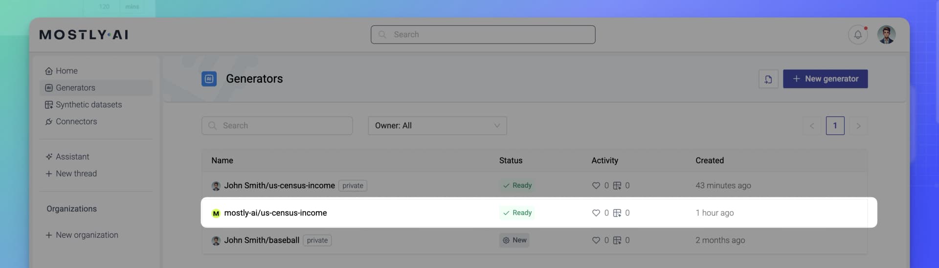 MOSTLY AI - Make the generator publc - 04 - Public generator on user's Generators list
