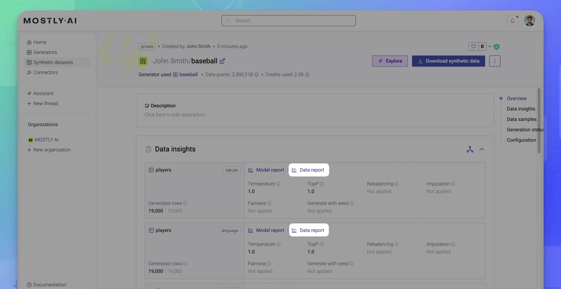 MOSTLY AI - Synthetic datasets - open Data report