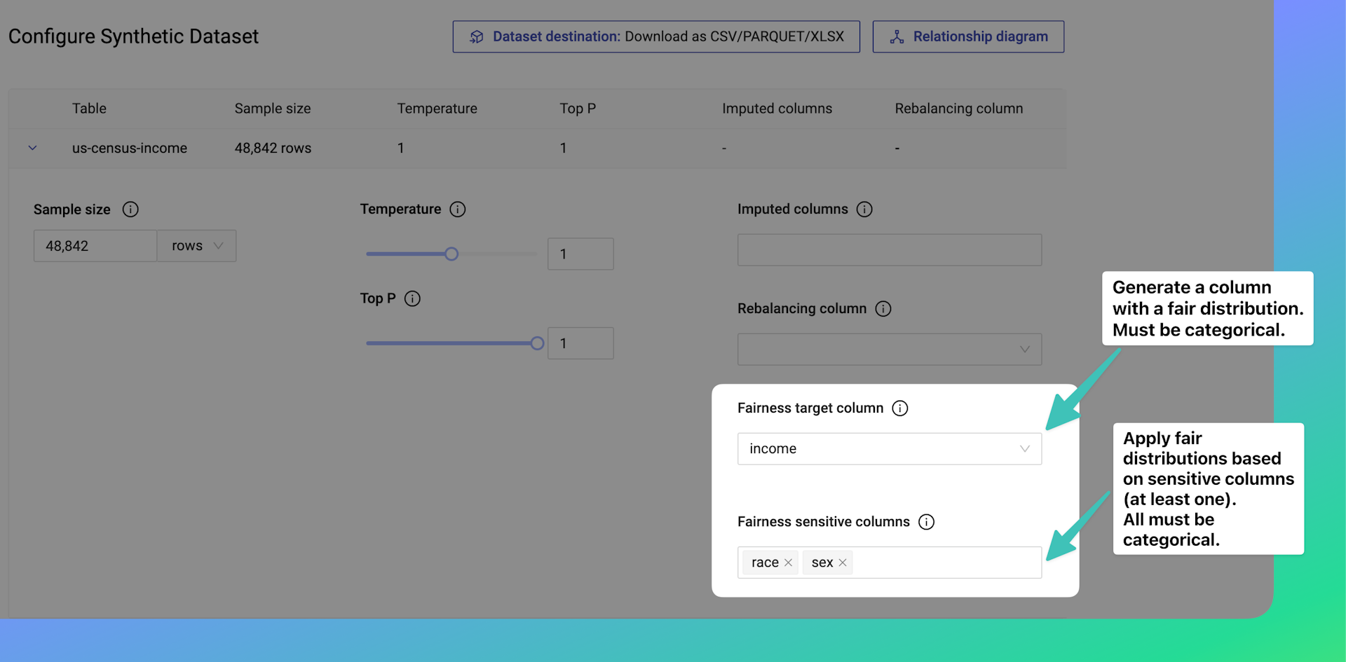 MOSTLY AI - Fair synthetic data - Target column and sensitive columns