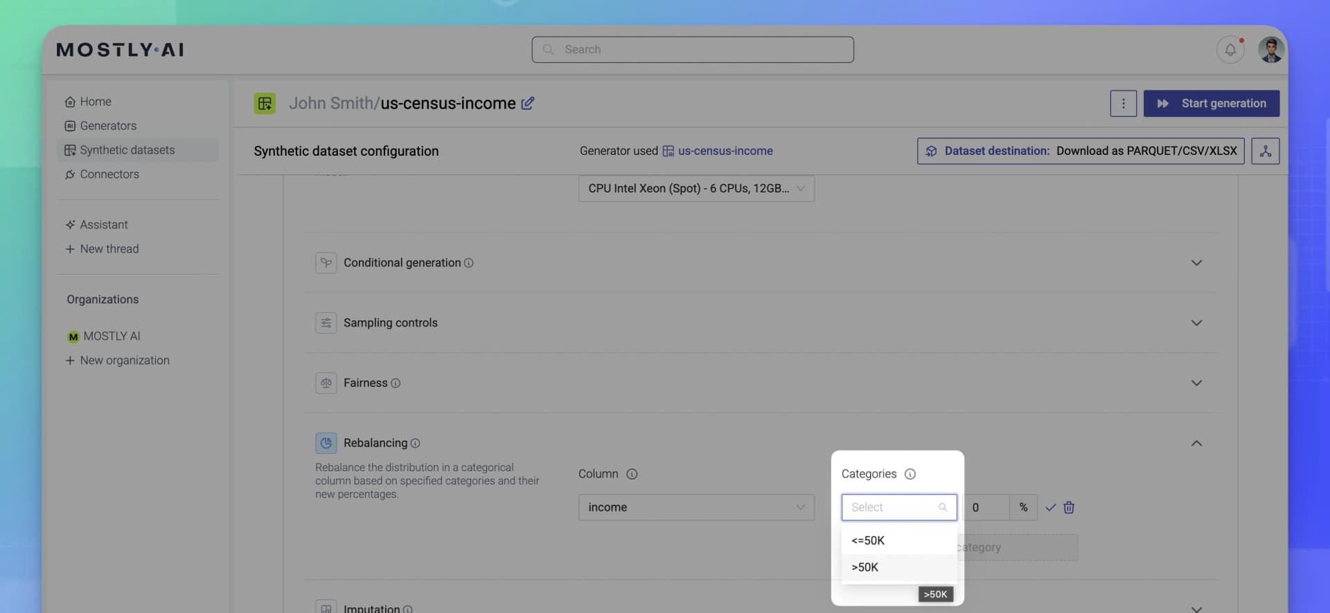 Rebalance columns – MOSTLY AI Docs
