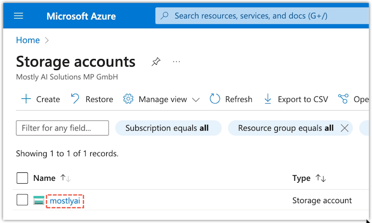 Azure Storage account - copy storage account name