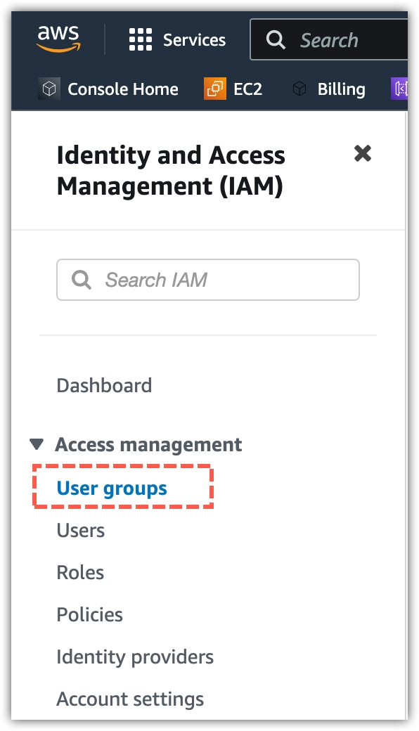 AWS IAM - click User groups