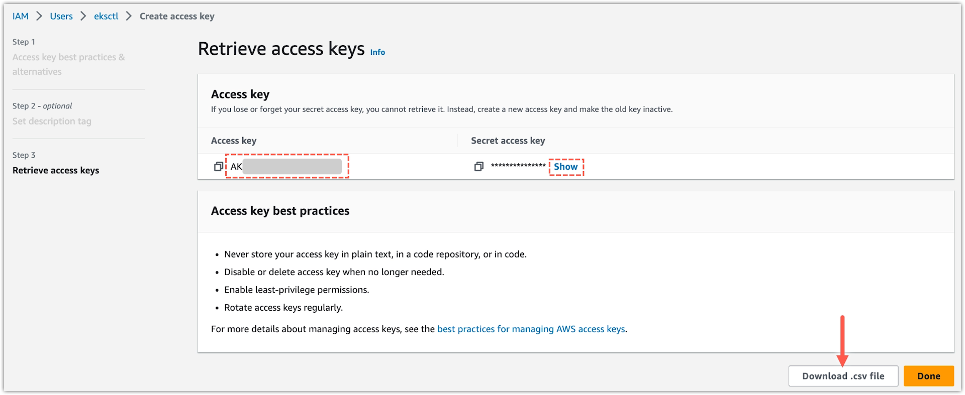 AWS IAM - Download access key