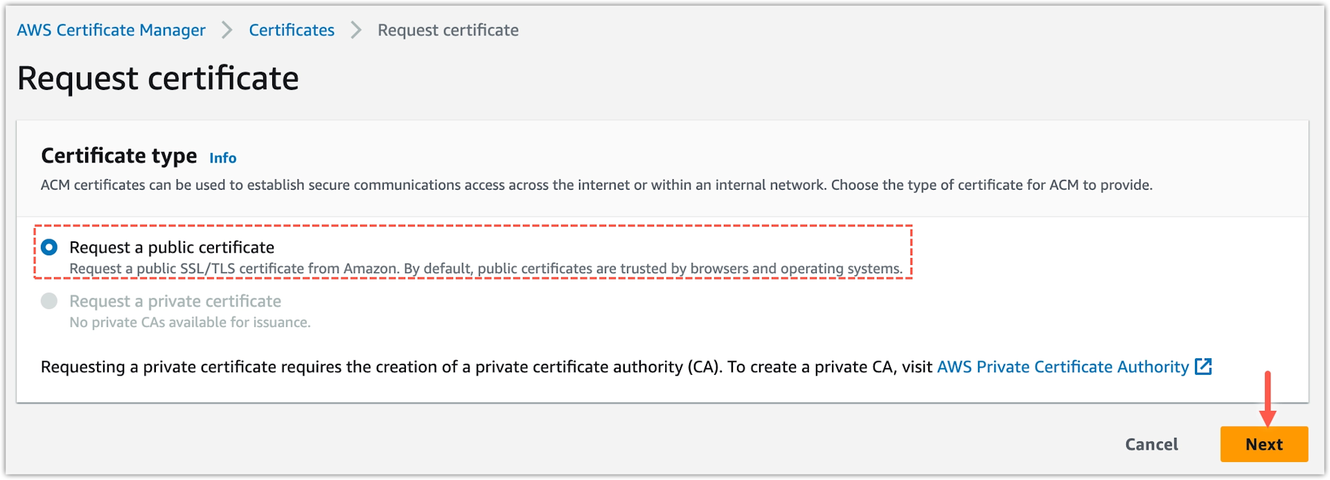 AWS Certificate Manager - Request a public certificate