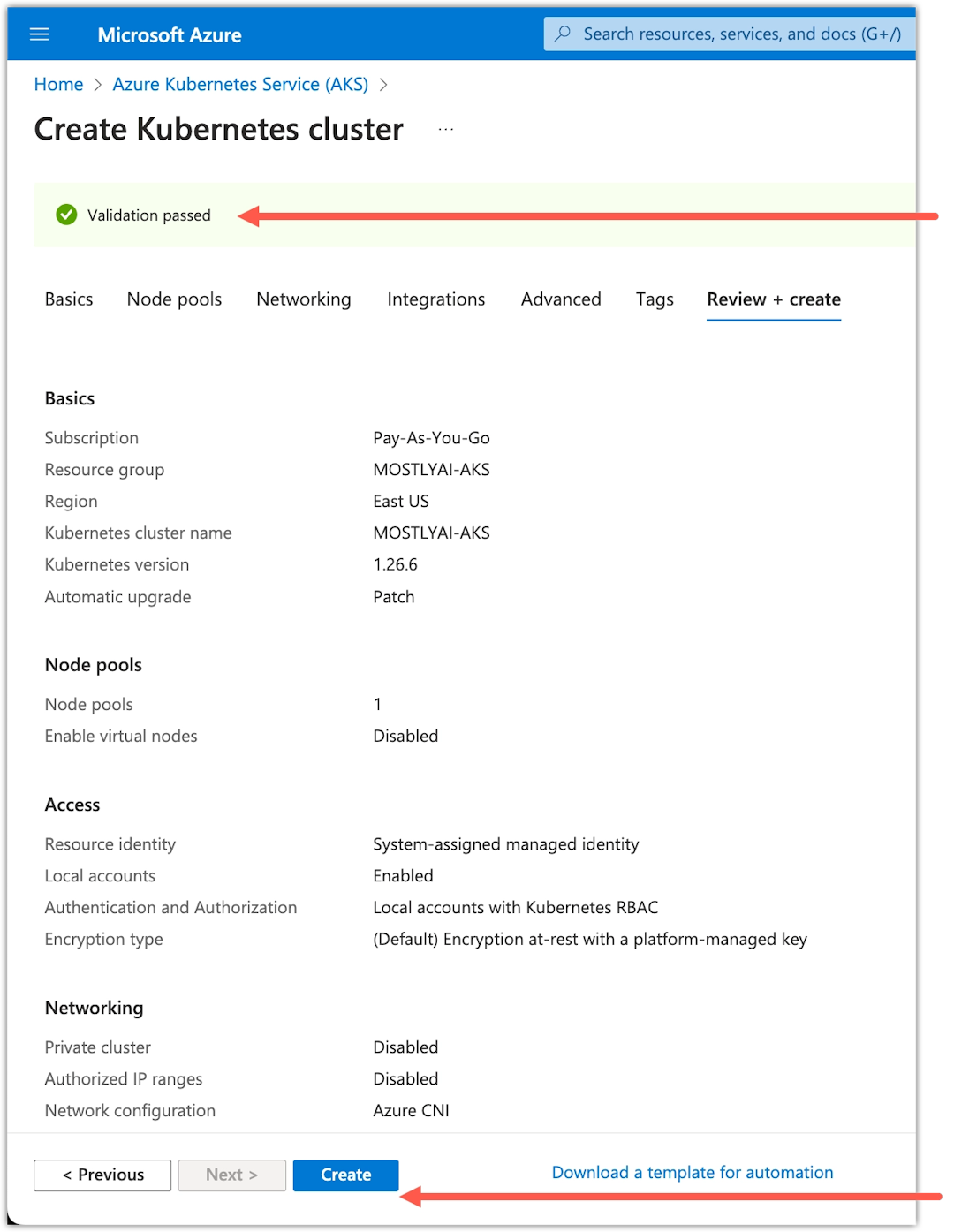 Azure - Select Network policy - None