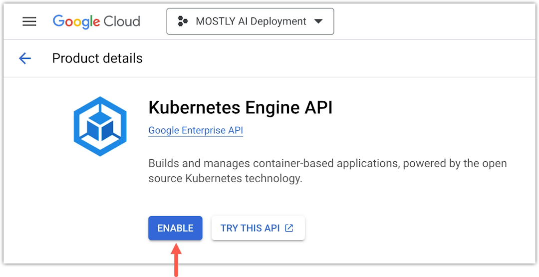 Google Cloud project - enable Kubernetes Engine API