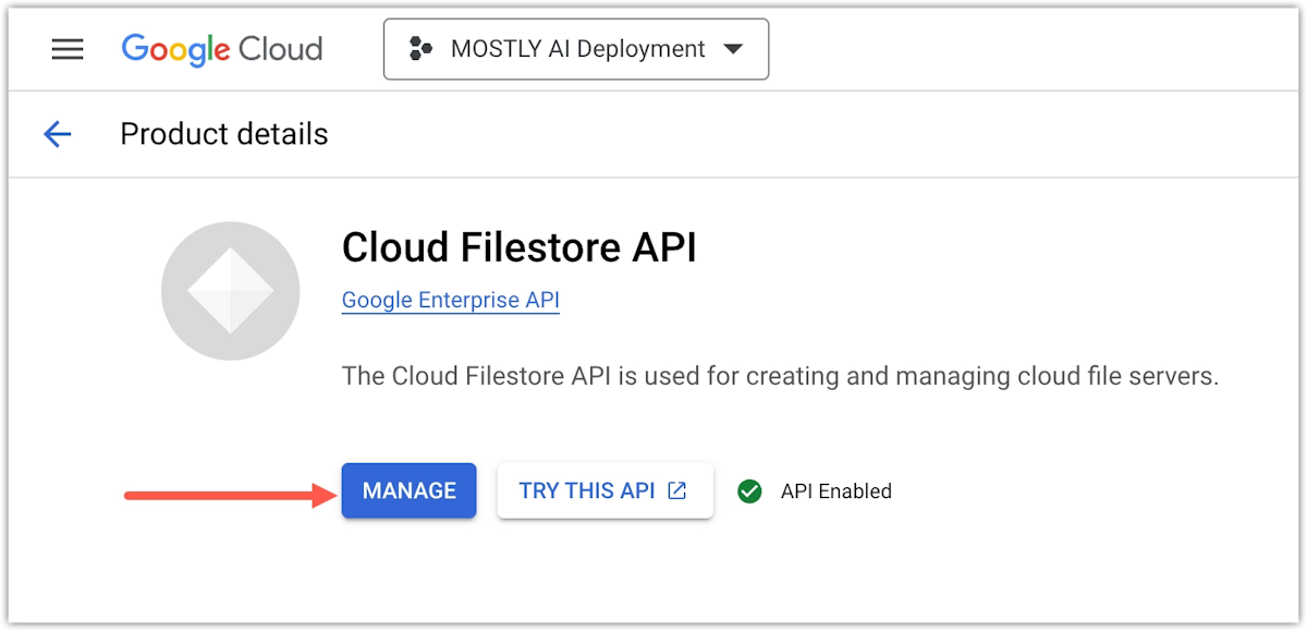 Google Cloud - Filestore API enabled