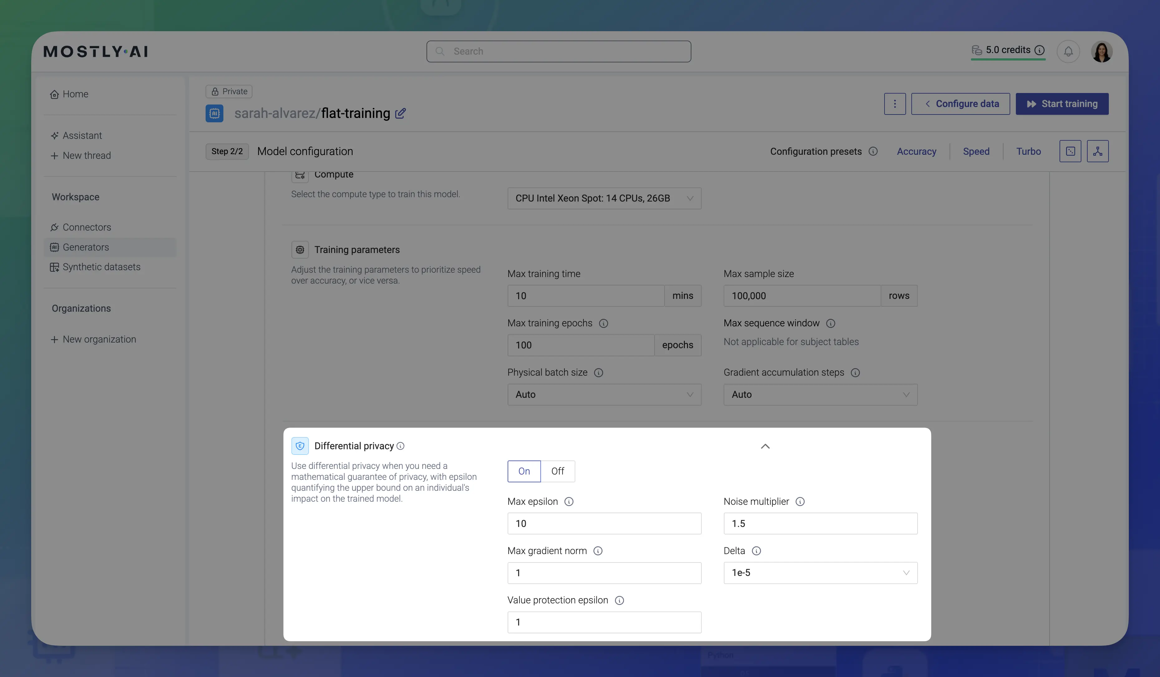 Configure differential privacy settings