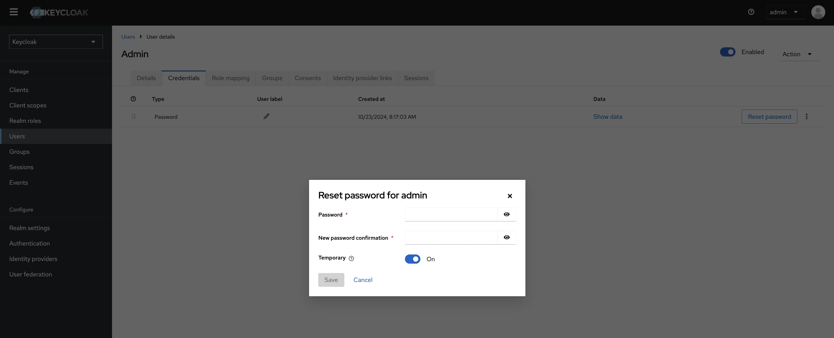 Keycloak new password