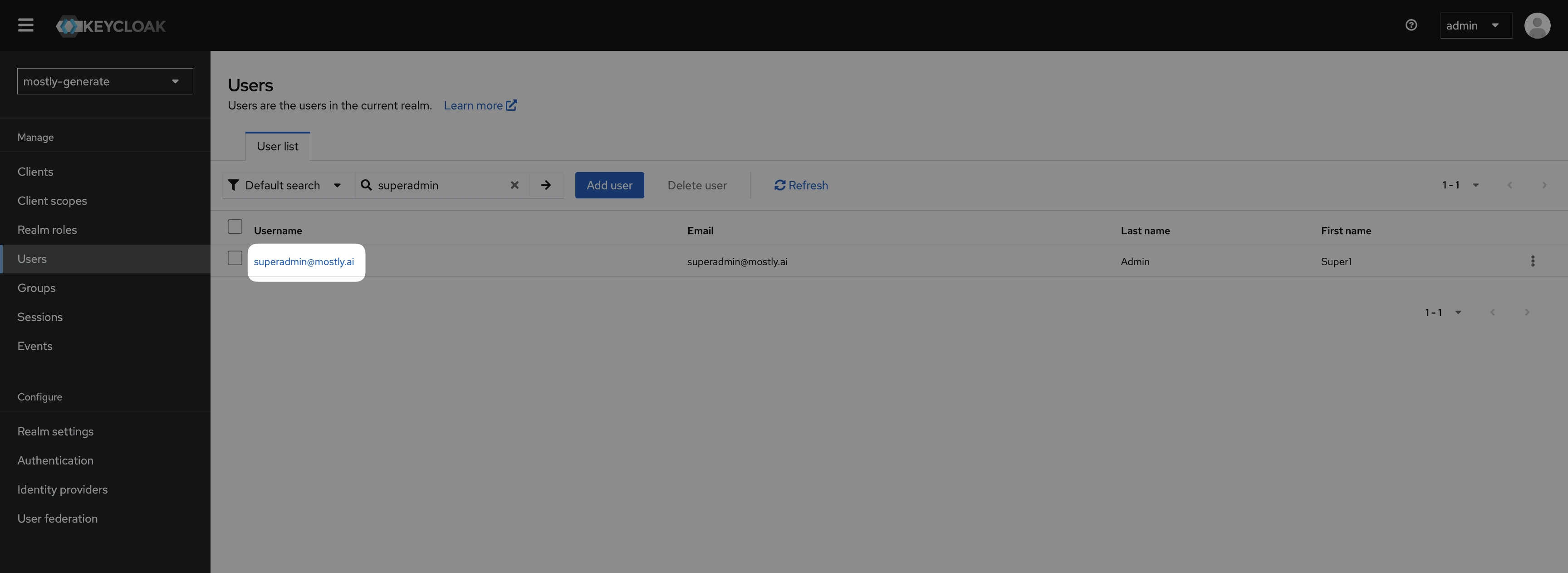 Superadmin users list