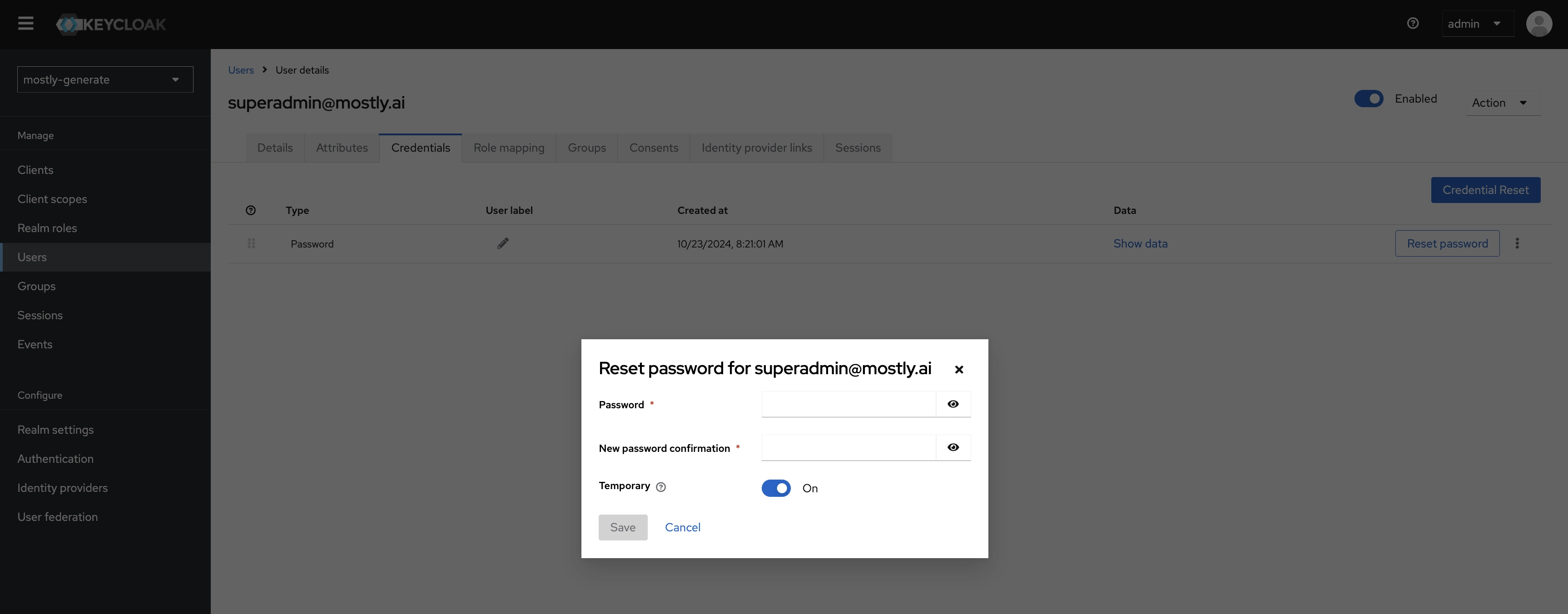Superadmin credentials tab