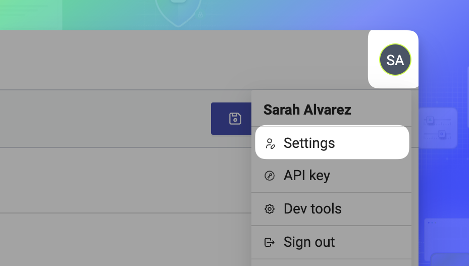 Hover over your profile icon