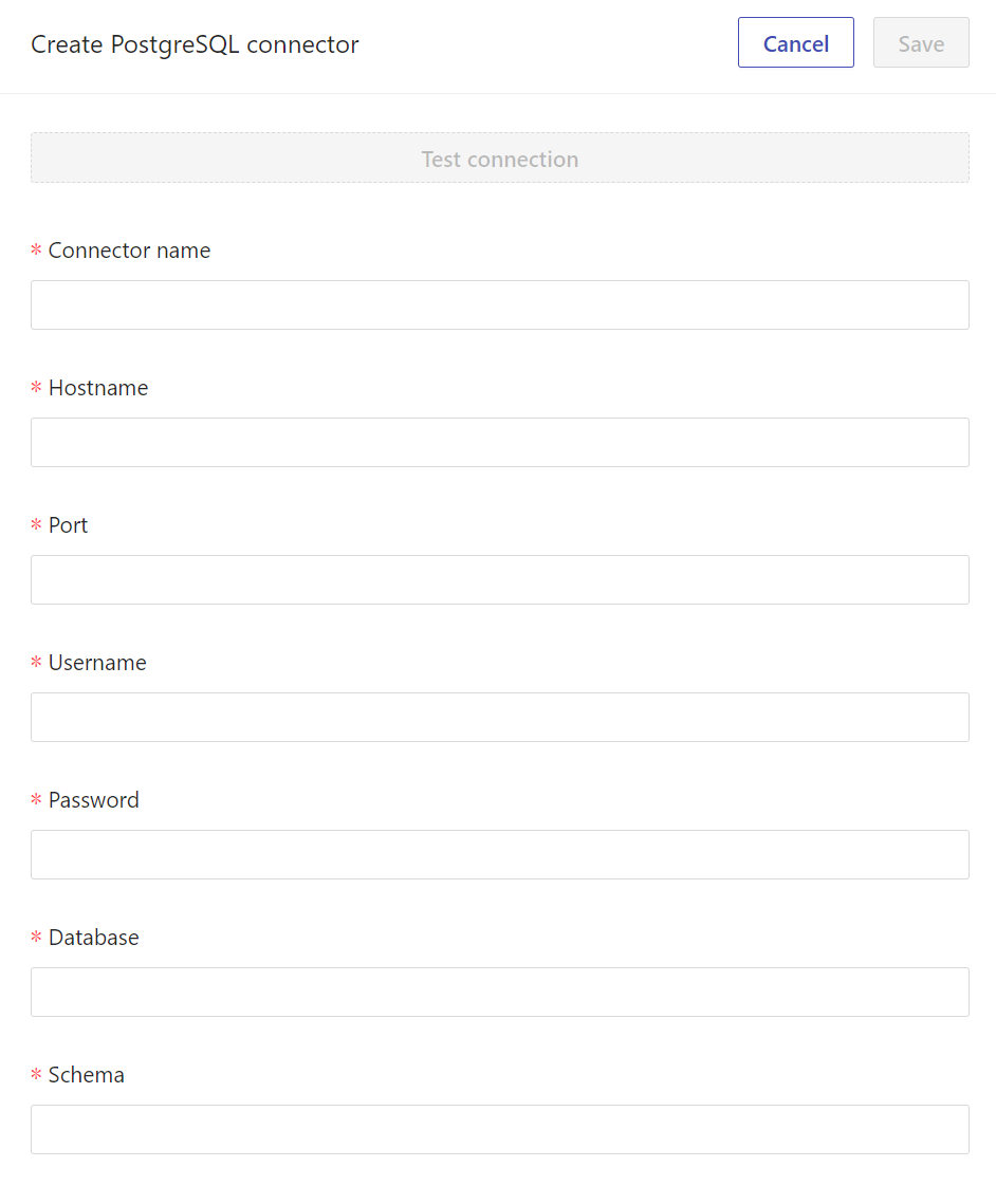 PostgreSQL authentication details modal