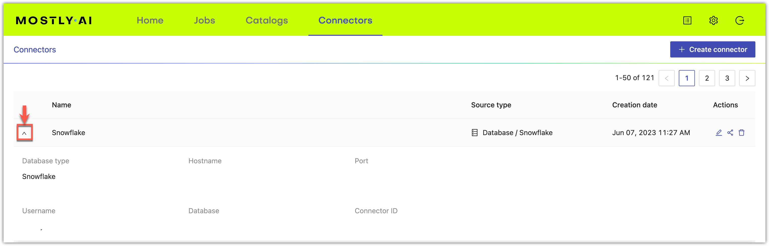 Connectors list with expanded row