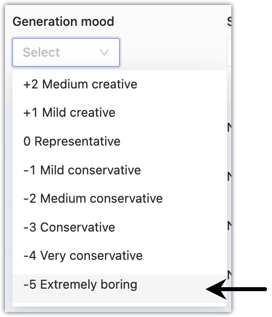Granular UI options for generation mood