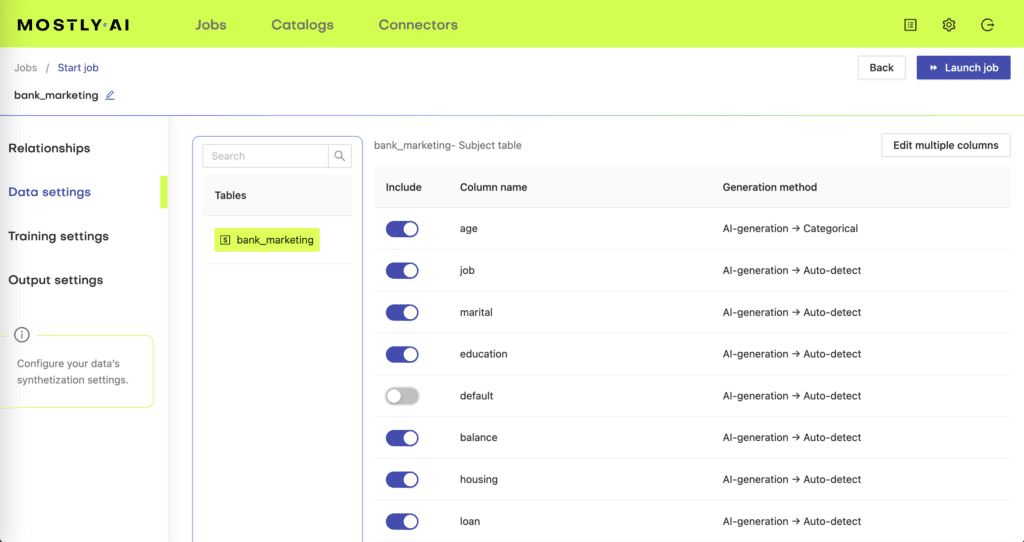 Synthetic data generation - detecting data types for columns