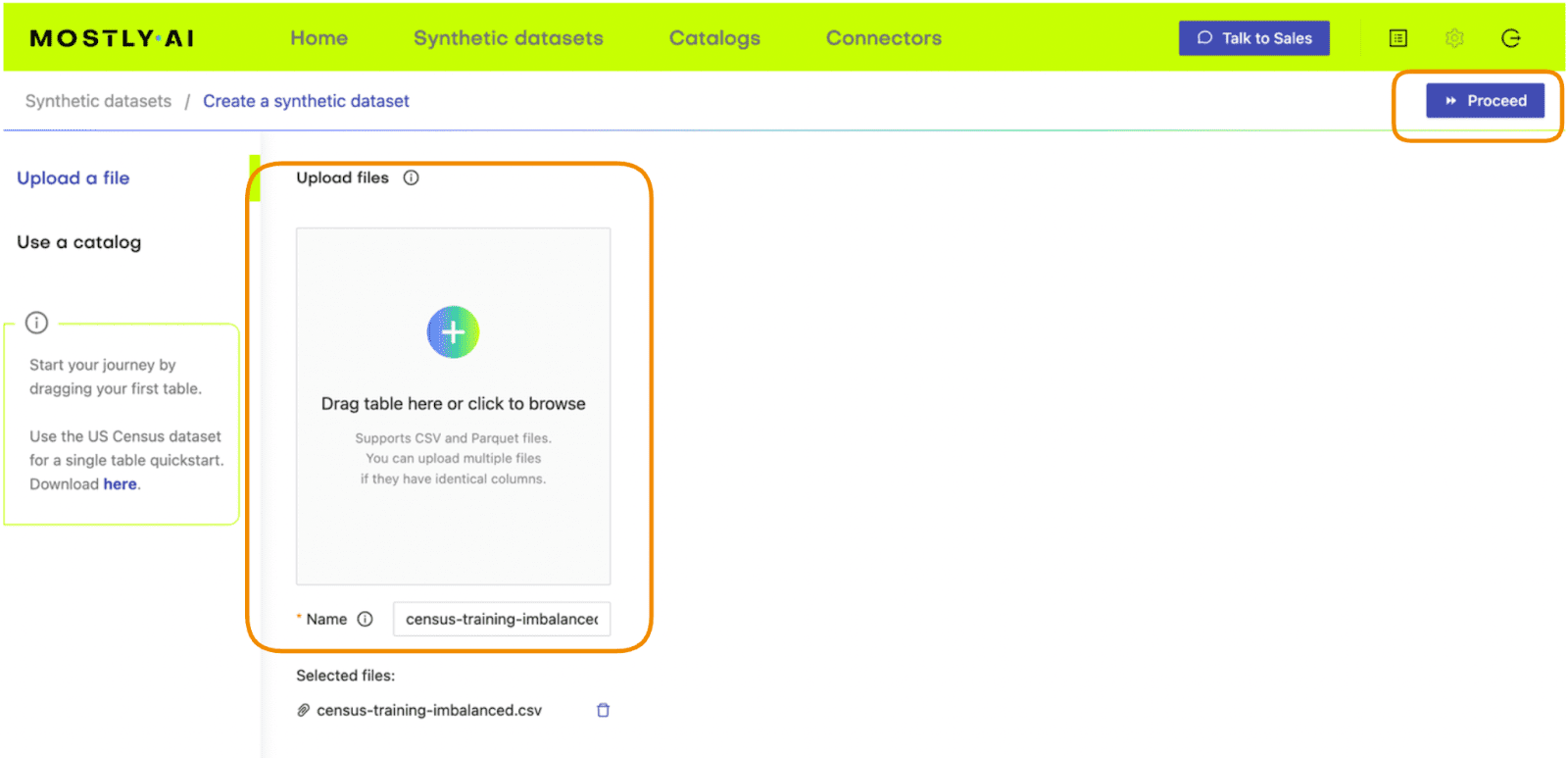 data upload for synthetic data generation