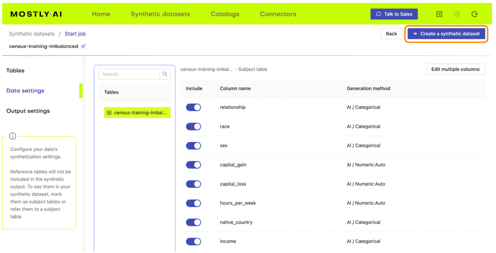 Start synthetic data generation