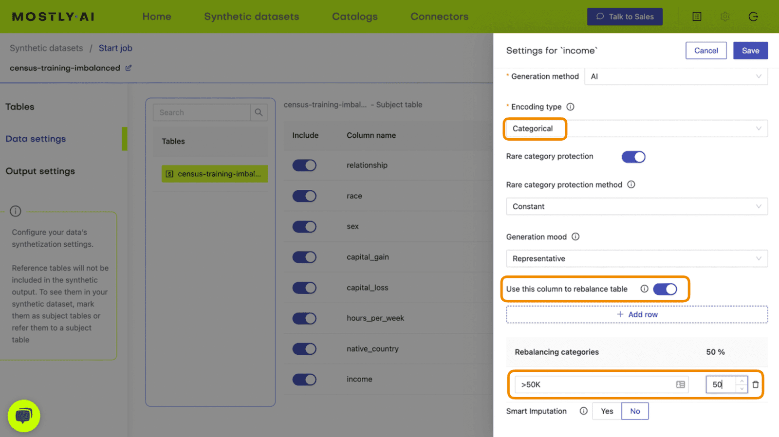 Rebalancing using a synthetic data generator